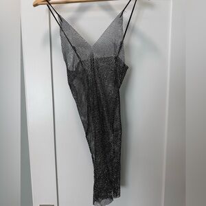 Ibiza black Rhinestone Slip Dress - Sheer Sparkle Chemise